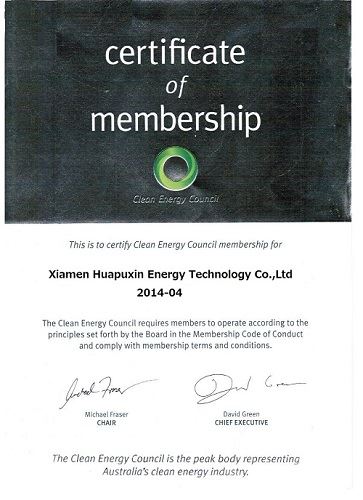 Certificate of Membership of Clean Energy Council of solar tile roof hook(001)